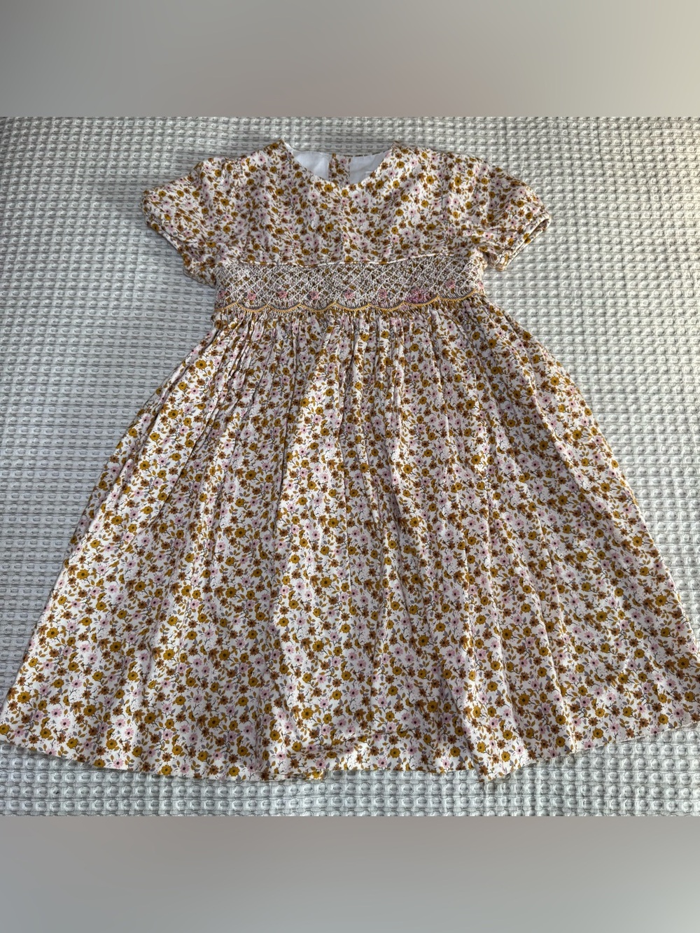 Edgehill Collection Girls Brown Pink White Floral Smocked Dress Sz 5 Cottagecore